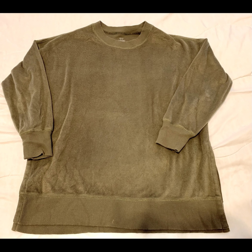 Aerie Army Green Velour Oversized Sweatshirt